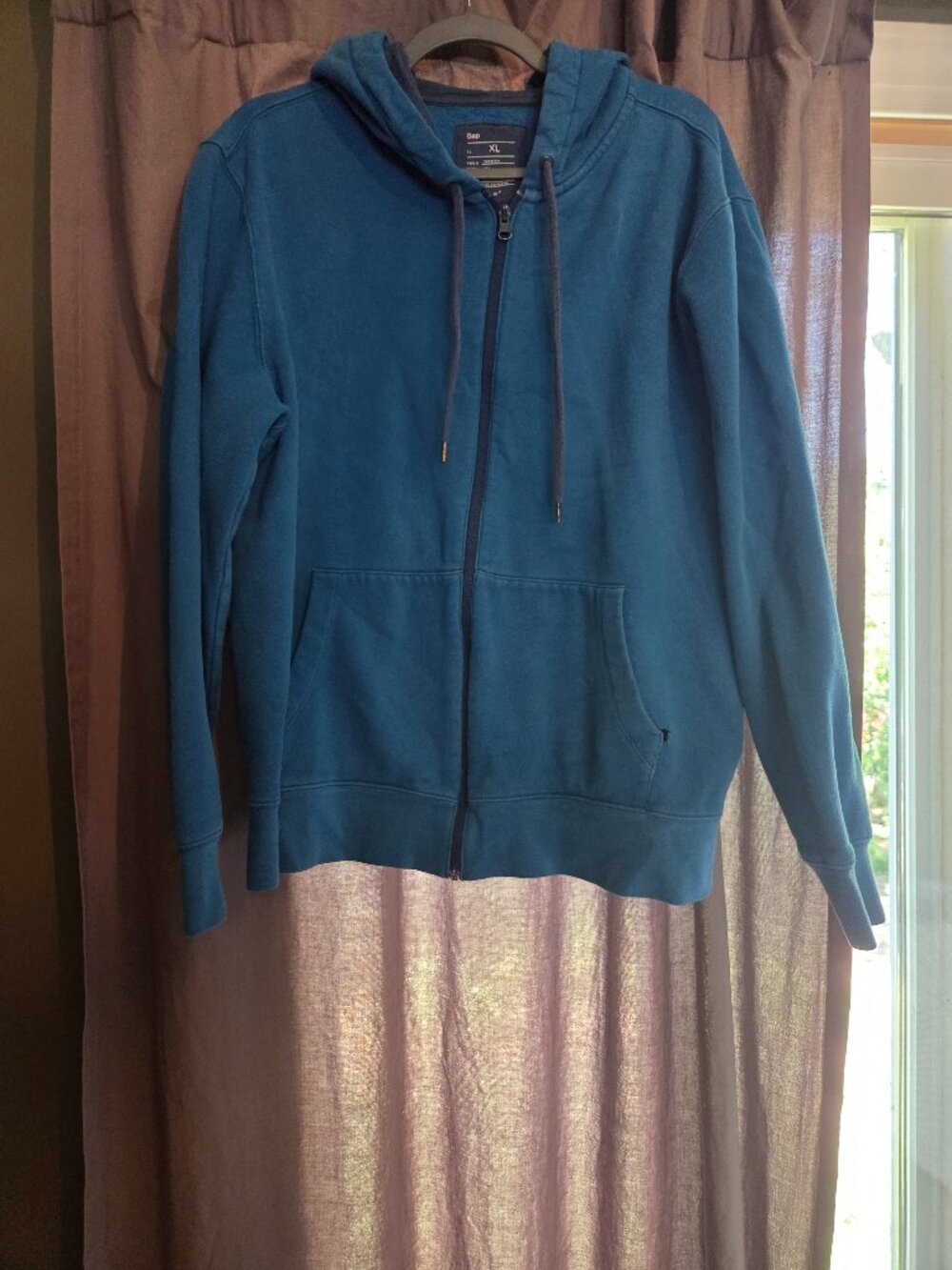 GAP Men's Teal Zip-Up Hoodie, XL